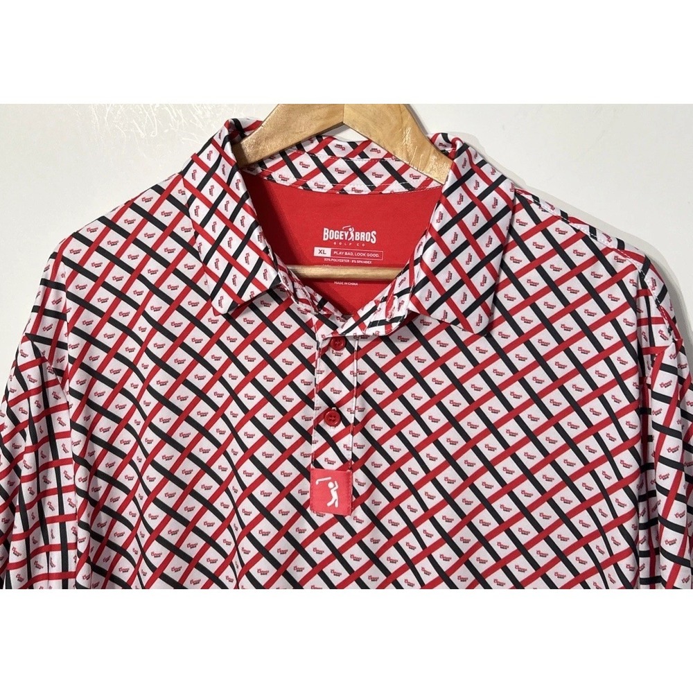 Mens Bogey Bros Red Checks Curves Right Coors Light Style Golf Polo Shirt XL EC